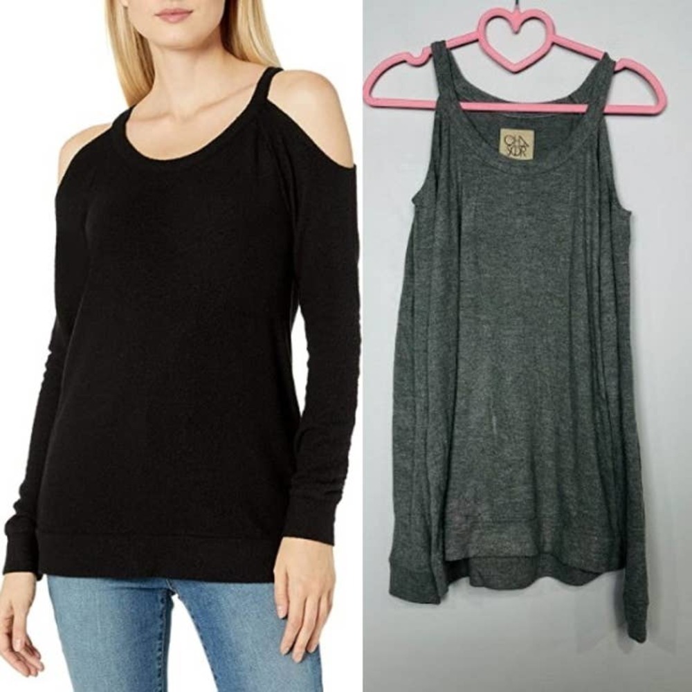 Chaser NWT Long Sleeve Cold Shoulder Raglan Scoop Neck Top Gray Size Medium